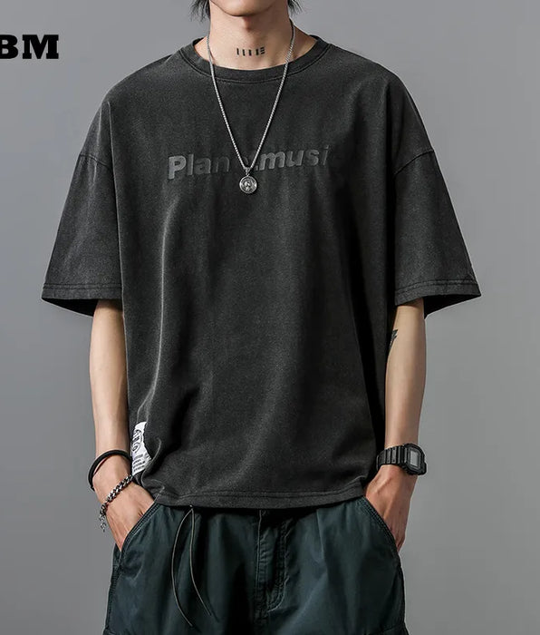 Japanese Streetwear Letter Print T-Shirt - Casual Short Sleeves