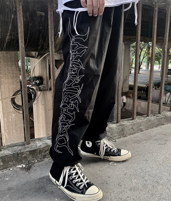 Letters Embroidered Track Pants - Men's Streetwear Joggers - Old School Sports Trousers