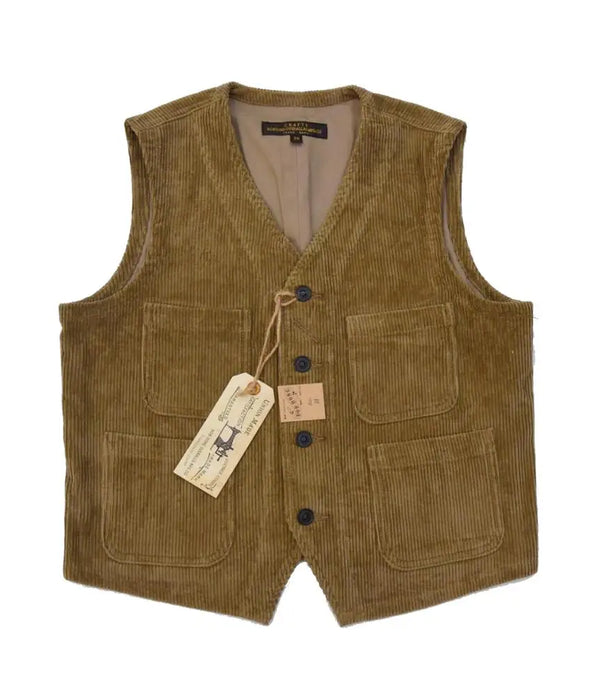 Vintage Men's Cotton Corduroy Vest with Brushed Work Waistcoat