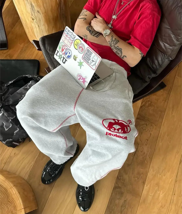 Letter Embroidery Protect Casual Sweatpants with High Waisted Joggers and Drawstring Cargo Pants