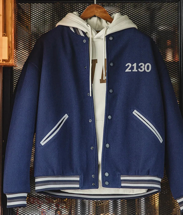 Vintage Tweed Varsity Jacket with Letters Embroidery - Thickened Baseball Jacket