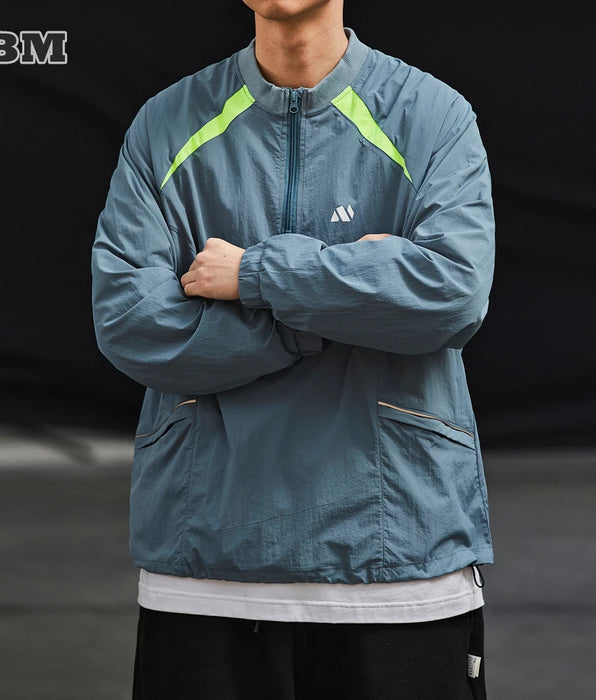 Korean Half Zipper Pullover Streetwear Sweatshirt for Men - Casual Sport Thin Jacket