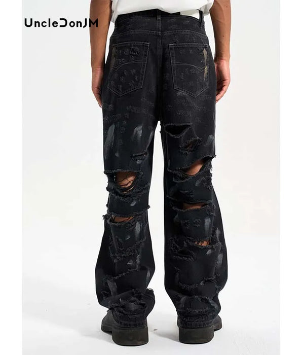 Distressed Baggy Jeans Ripped Jeans with Hombre Hole Denim