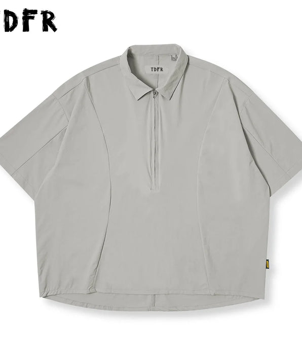 Solid Color Casual Safari Style Loose Lapel Short Sleeve Shirts Men