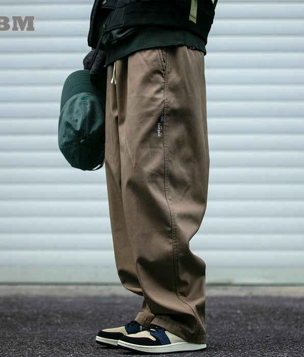 Japanese Streetwear Fleece Cargo Pants for Men - Trendy Casual Straight Trousers