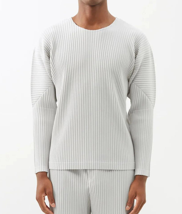 Casual Pleated Sweatshirts for Men - Solid Streetwear Long Sleeve T-shirts