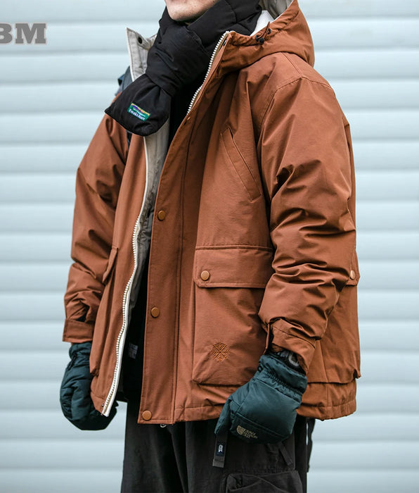 Hooded Cargo Down Jacket for Men - Thick Windproof Casual Coat
