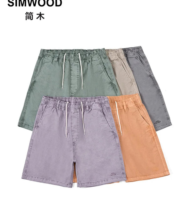 Vintage Style Lightweight Washed Shorts with Drawstring Waist