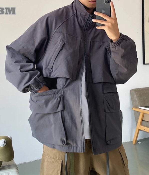 Streetwear Retro Cargo Jacket Men Clothing Casual Coat - Multi-pocket