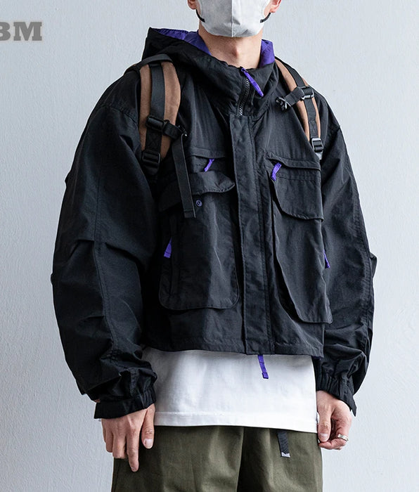 Vintage Short Hooded Cargo Jackets for Men - Korean Streetwear Trend Coat