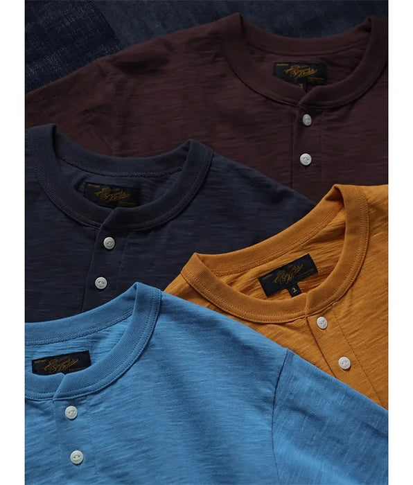Vintage Slub Cotton Henley Tee Men's Short Sleeve T-Shirts