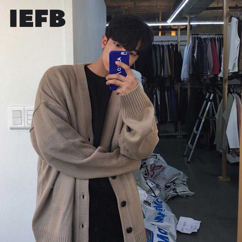 IEFB - IEFB - Men's Wear Knitted Sweater Loose V-neck Single-breasted Solid Color Knitted Cardigan Coat 9Y3266 - Givin