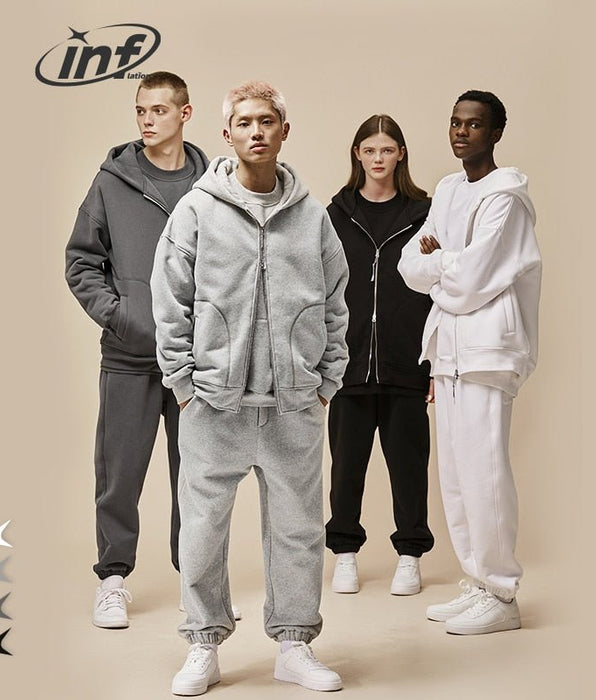 inflation - inflation - Plain Zip Up Hoodie and Jogger Set Men Thick Tracksuit Two Pieces Set - Givin