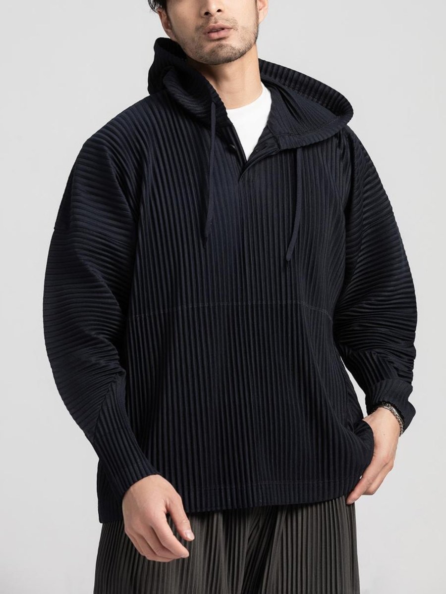 Mi Tempio - Mi Tempio - Pullover Sweatshirt Male Hoodies Streetwear Hooded Sweatshirts Hoodies for Mens Clothing Black Pleats Hoodie - Givin