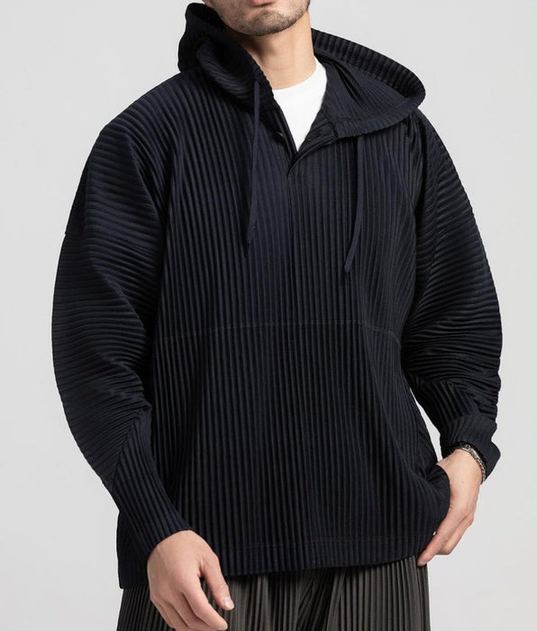 Mi Tempio - Mi Tempio - Pullover Sweatshirt Male Hoodies Streetwear Hooded Sweatshirts Hoodies for Mens Clothing Black Pleats Hoodie - Givin