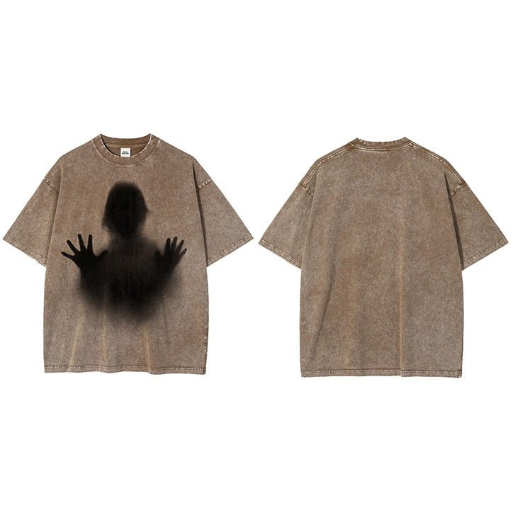 Tiny Spark - Tiny Spark - Men Retro Washed T-Shirt Streetwear SOS Shadow Graphic T Shirt Short Sleeve Tshirt Harajuku Tops Tees Cotton - Givin