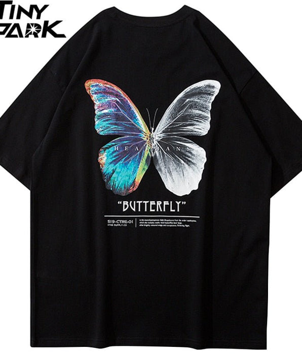 Tiny Spark - Tiny Spark - Oversize T Shirt Men Streetwear Harajuku Color Butterfly Tshirt Short Sleeve Cotton Loose T-Shirt Plus Size - Givin