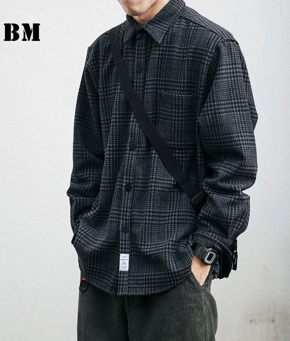 Thick Woolen Shirt Men's Casual Plaid Top Coats