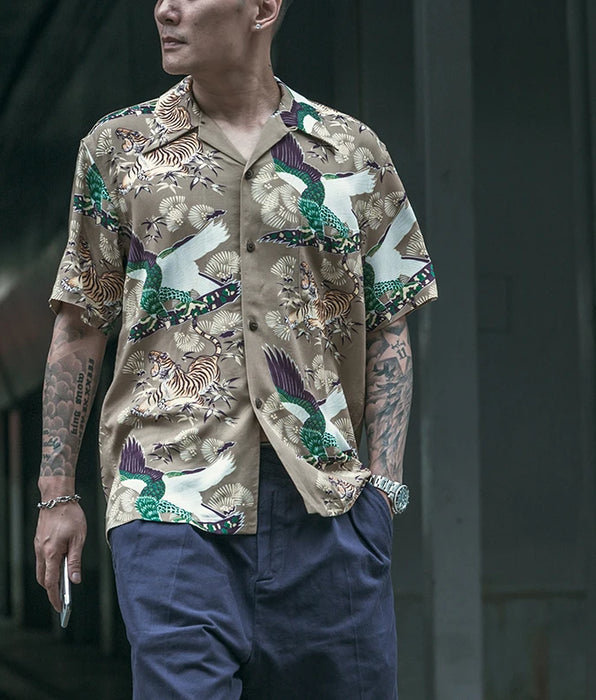 Japanese Tiger Camp Shirt - Old Men's Short Sleeve Shirts - Japan Style