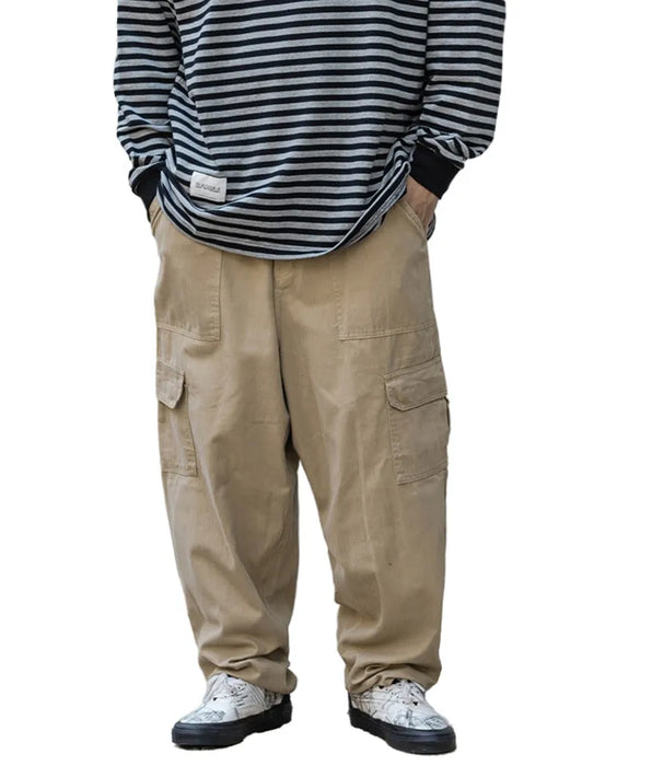 Multi-Pocket Cargo Pants Safari Style Straight-leg Trousers