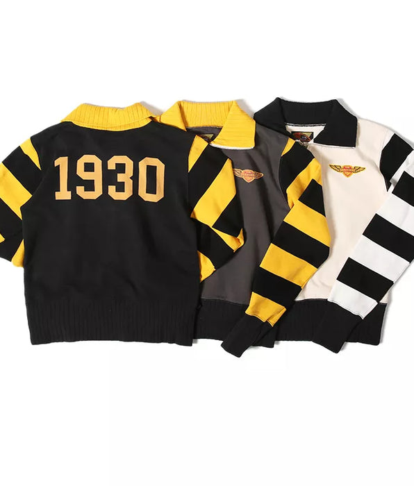 1930 Vintage Racing Jersey Cotton Patchwork Striped Sweatshirts