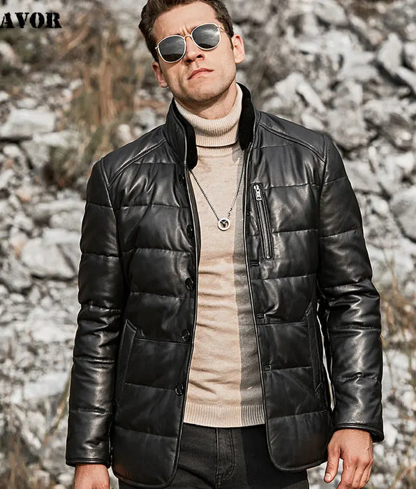 Men's Lambskin Leather Duck Down Jacket