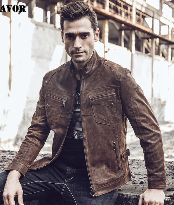 Men's Retro Leather Bomber Jacket