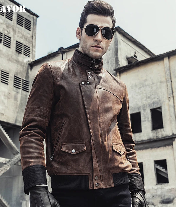 Chaqueta de moto de cuero para hombre