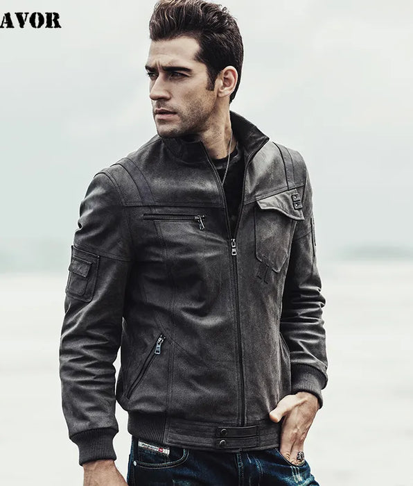 Chaqueta de cuero para motociclista para hombre