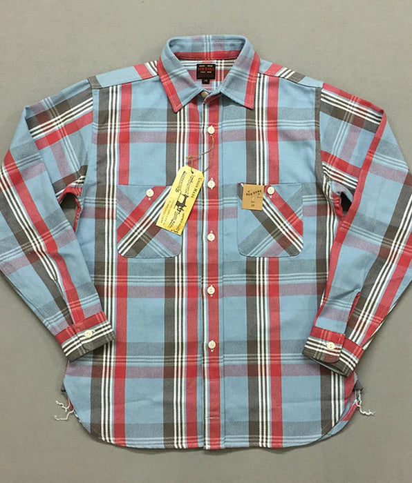 Men's Plaid Work Shirts with Selvage Long Sleeve - Check Cotton