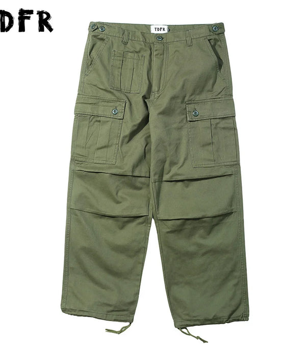 Multi-Pocket Cargo Pants Safari Style Drawstring Jogger Pants Wide Leg Trousers