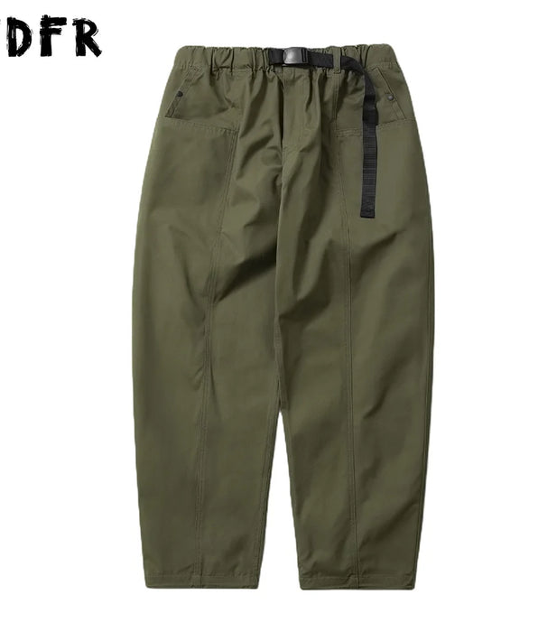 Solid Color Safari Style Casual Loose Wide Leg Cargo Pants with Adjustable Belt