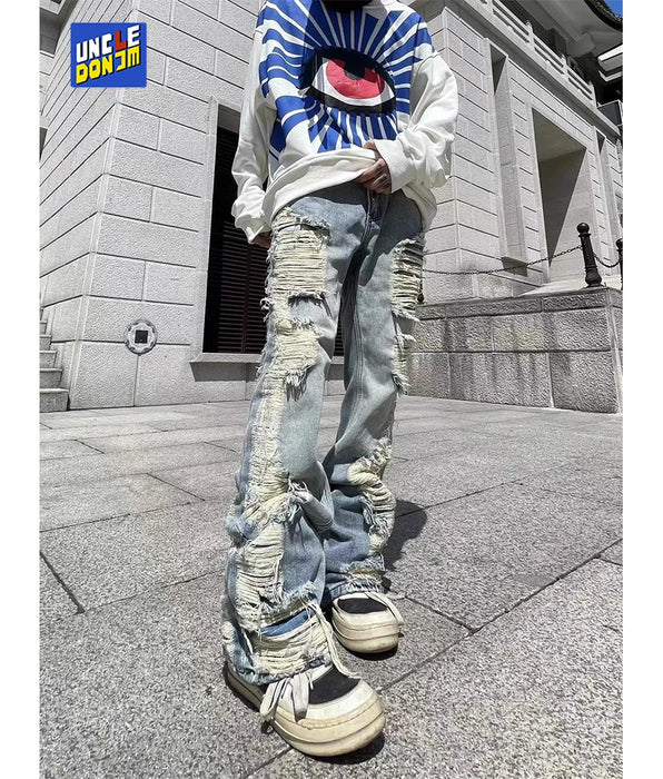 Distressed Jeans For Men - Y2K Streetwear Ripped Cargo Jeans