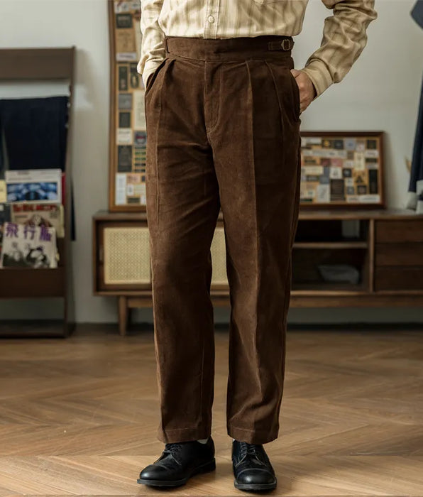 Loose Corduroy Gurkha Pants with Adjustable Waist - British Style Trousers