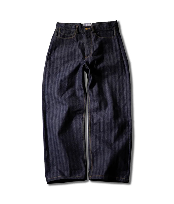 Men's Striped High Waist Selvedge Denim Pants - Wide Legs - Rugged Style