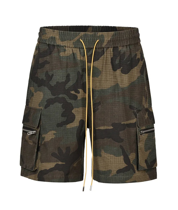 Vintage Street Cargo Camouflage Techwear Sweatpants with Drawstring - Washable Casual Pants Shorts