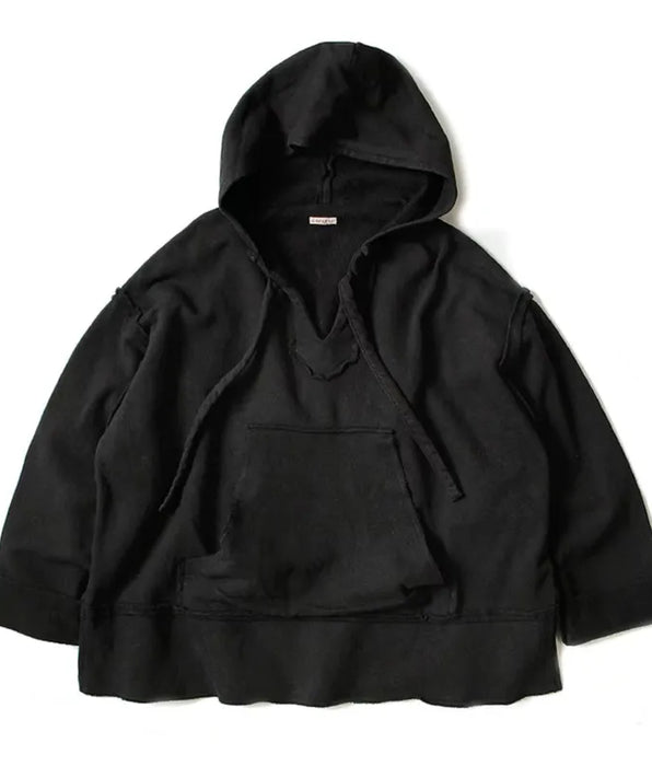 Japanese Style Warm Plush Cotton Cut Hooded Pullover - Black