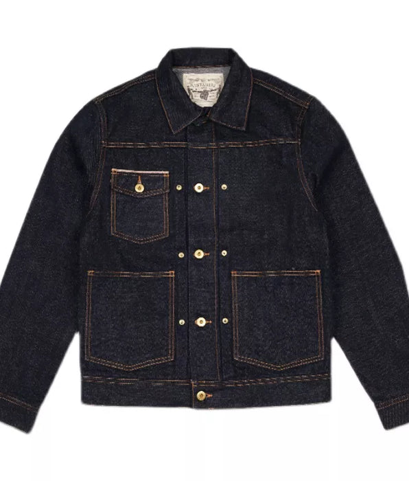 Men's Selvedge Denim Jacket - Heavy Washed Motorcycle Cowboy Coat