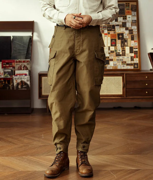 Ground Crew Trousers 1930s Style Mens Tapered Cargo Pants