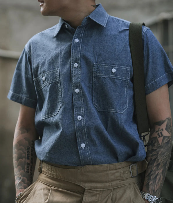 Chambray Short Sleeve Shirt - Classic Men's Regular Fit Workshirt