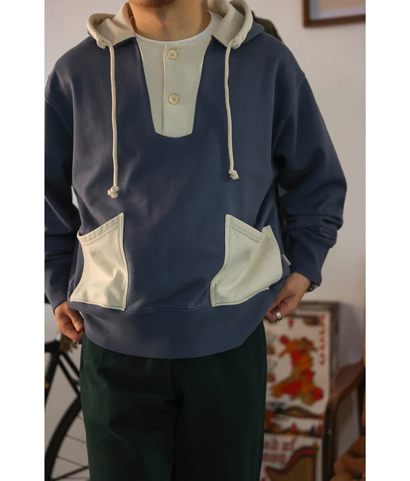 Sudadera con capucha vintage bicolor para hombre - Color sólido