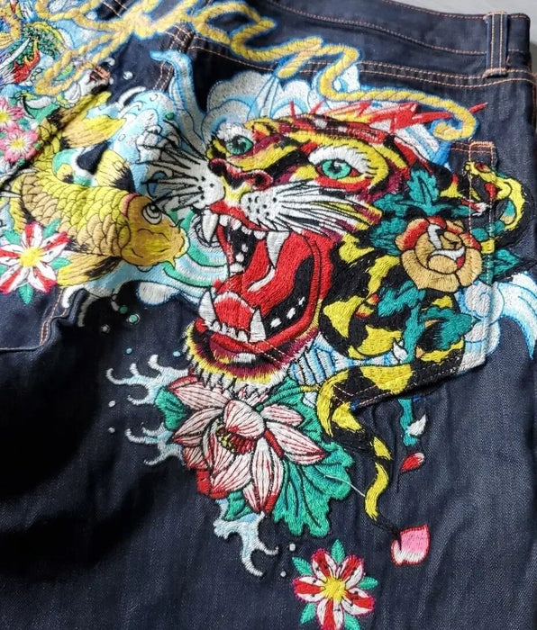 Pantalones cortos con estampado extragrande y punk de mezclilla de pierna ancha sueltos Y2k