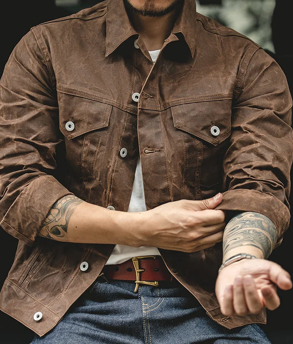 Chaqueta retro encerada al óleo de lona pesada - Ropa de trabajo para hombre