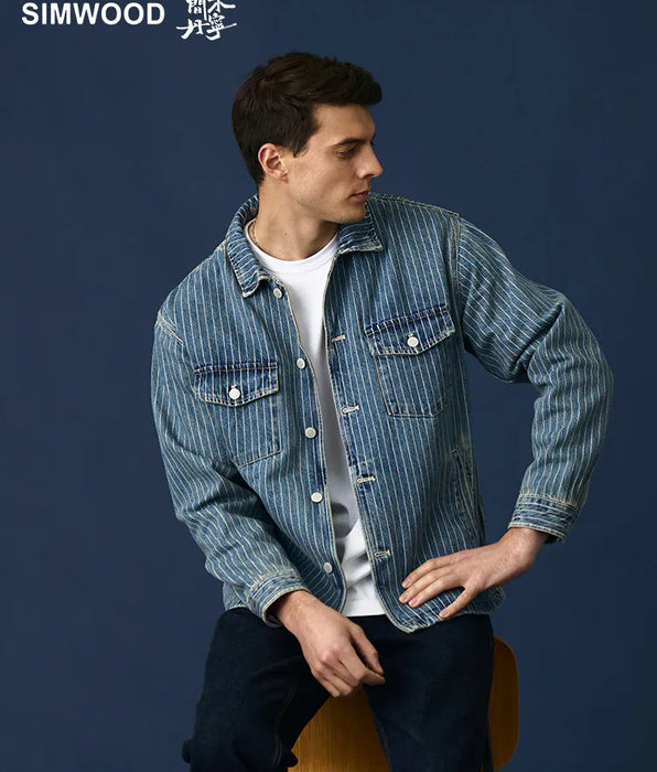 Oversize Vertical Striped Denim Jackets - High Strandard Series