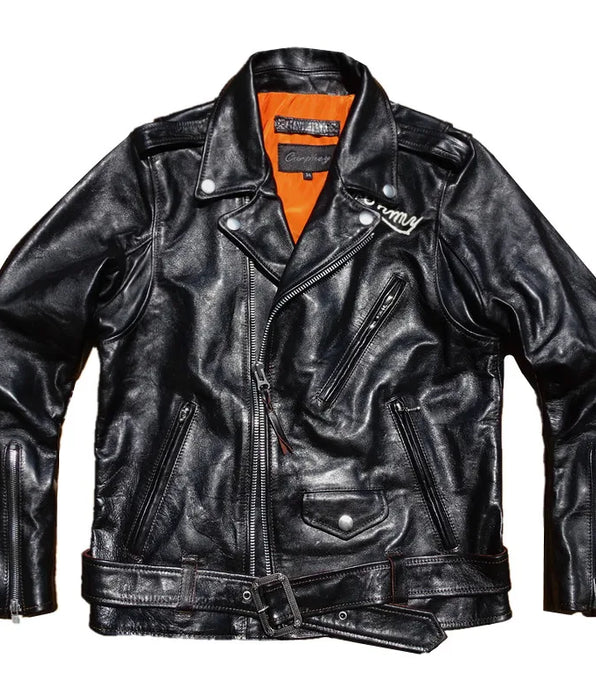 Chaqueta de cuero para motociclista para hombre - Estilo Racer Slim Fit de piel de caballo