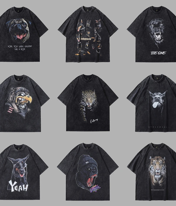 Camisetas extragrandes holgadas vintage con estampado de gráficos animales para hombres