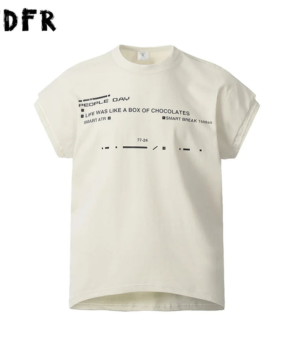 Camiseta de manga corta con estampado de letras para hombre, dobladillo Irregular, ropa de calle informal de verano, Camiseta holgada de algodón para hombre