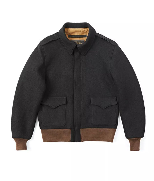 Chaqueta bomber de lana A-2 de 24 oz para hombre - Negro