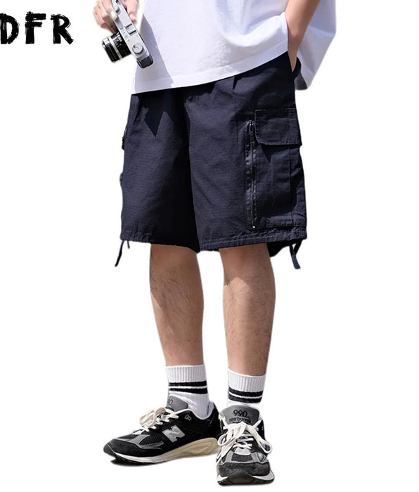 Safari Style Multi-Pocket Cargo Shorts - Loose Wide Leg Knee-length Half Pants