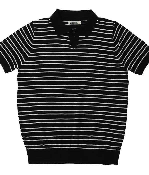 Men's Knitted Polo Shirt - Striped Golf Tennis Wear - Vintage Streetwear